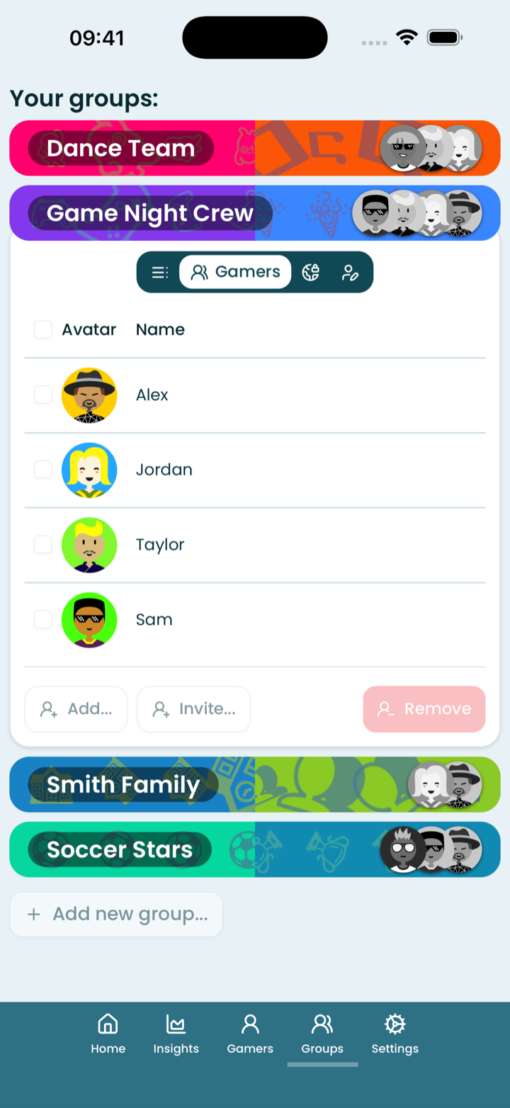 Trusted friend groups screen